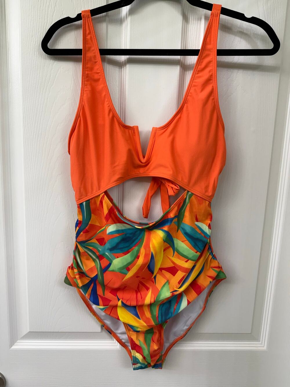 Aprilake med New orange tropical one piece swim wear cut out summer vacation